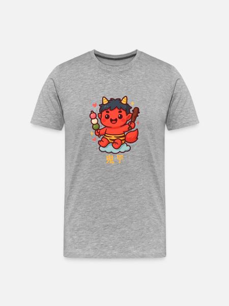Oni doux avec dango et bâton - T-shirt bio Premium Homme - gris chiné
