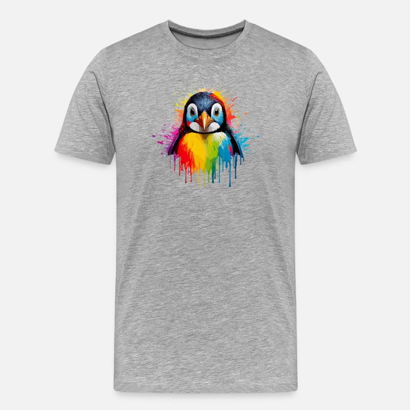 Rainbow Pinguin Spritzkunst - Männer Premium Bio T-Shirt - Grau meliert