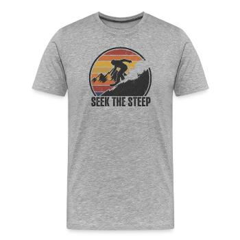 Snowboard Seek The Steep Retro Emblem Tiefschnee - Männer Premium Bio T-Shirt - Grau meliert - Vorne - Damien (186cm)