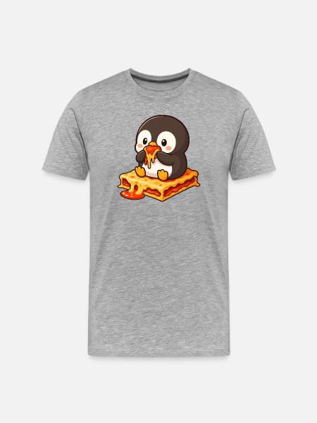 Cute Cartoon Penguin Lasagna Feeding Whimsical - Men's Premium Organic T-Shirt - heather grey