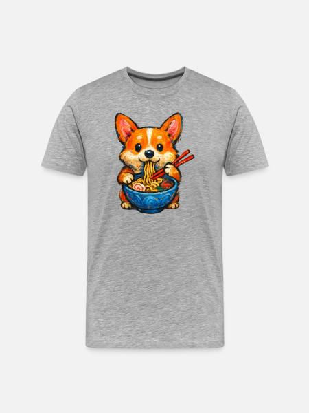 Corgi Eats Ramen Noodles - Men's Premium Organic T-Shirt - heather grey