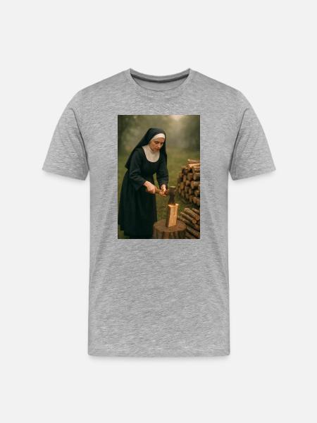 Nonne hackt Holz - Männer Premium Bio T-Shirt - Grau meliert