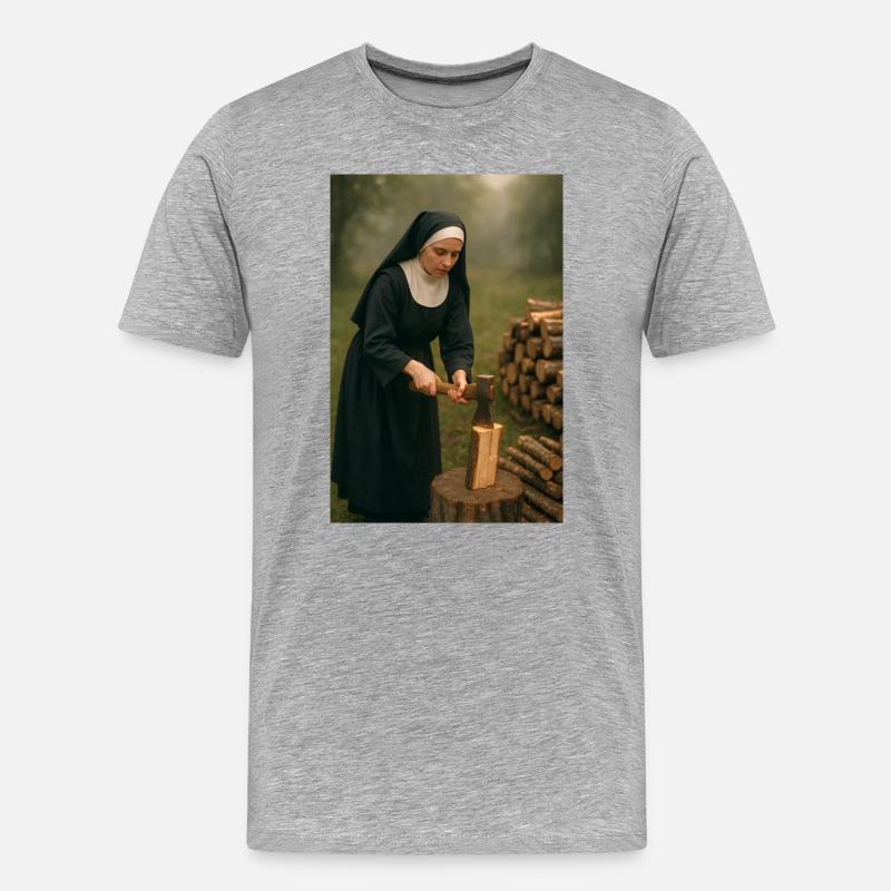 Nonne hackt Holz - Männer Premium Bio T-Shirt - Grau meliert