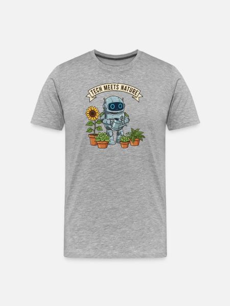 Tech meets nature robot gardener - Men's Premium Organic T-Shirt - heather grey