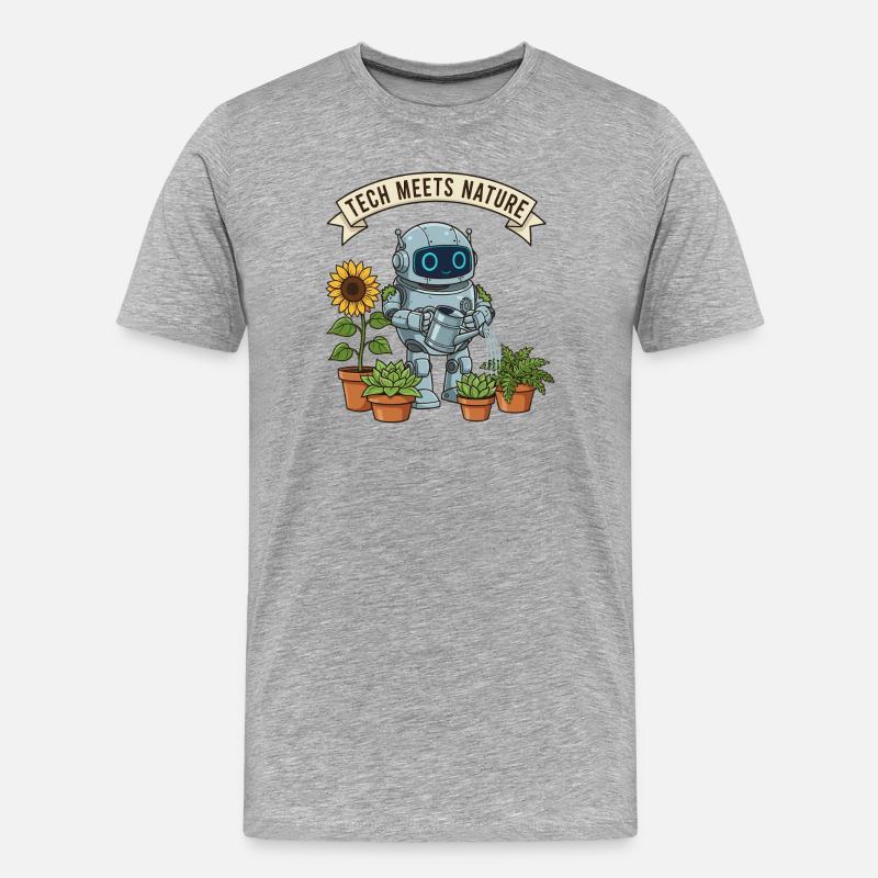 Tech trifft Natur Roboter Gärtner - Männer Premium Bio T-Shirt - Grau meliert
