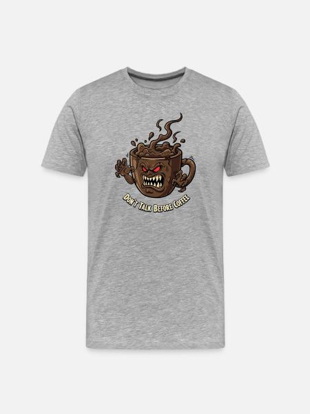 Angry coffee cup before coffee - Men's Premium Organic T-Shirt - heather grey