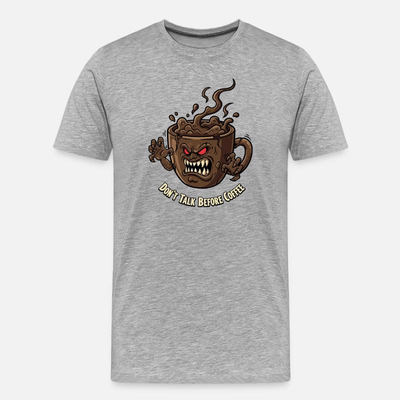 Wütende Kaffeetasse vor dem Kaffee - Männer Premium Bio T-Shirt - Grau meliert