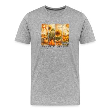 Saison des citrouilles Motif d’automne - T-shirt bio Premium Homme - gris chiné - Devant - Damien (186cm)