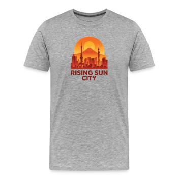 Soleil levant Silhouette de la ligne d’horizon de la ville - T-shirt bio Premium Homme - gris chiné - Devant - Damien (186cm)