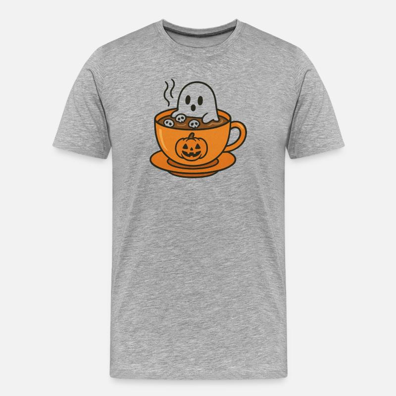Geist in Kürbis-Kaffeetasse - Männer Premium Bio T-Shirt - Grau meliert