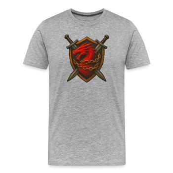 Roter Drache auf Schild mit Ketten - Männer Premium Bio T-Shirt - Grau meliert - Vorne - Damien (186cm)