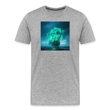 Navire fantôme vert fluo dans le brouillard - T-shirt bio Premium Homme - gris chiné - Devant - Damien (186cm)