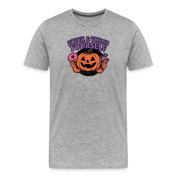 Trick & Treat Yourself Pumpkin - Männer Premium Bio T-Shirt - Grau meliert - Vorne - Damien (186cm)