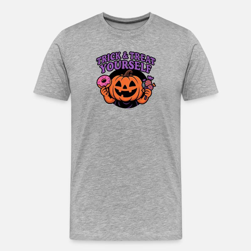 Trick & Treat Yourself Pumpkin - Männer Premium Bio T-Shirt - Grau meliert