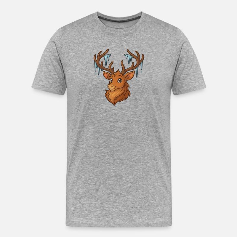 Winterhirsch mit Eiszapfen - Männer Premium Bio T-Shirt - Grau meliert