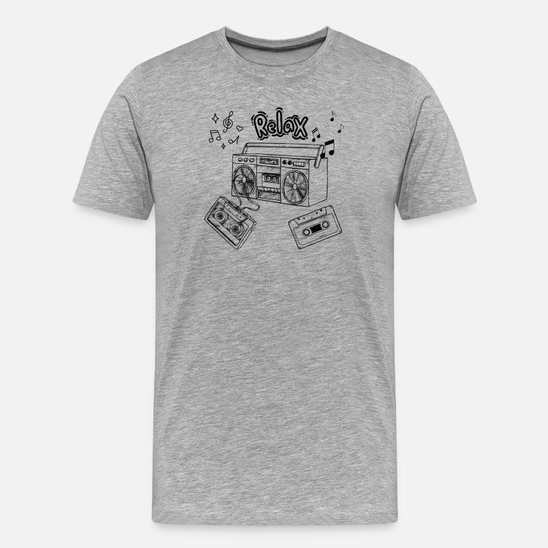 Retro Ghettoblaster Kassette T-Shirt - Männer Premium Bio T-Shirt - Grau meliert