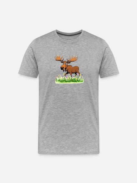 Whimsical Moose in Spring Meadow - Men's Premium Organic T-Shirt - heather grey
