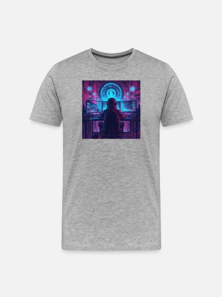 Cyber Gamer Neon Artwork - Men's Premium Organic T-Shirt - heather grey