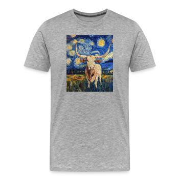 Longhorn Cow Cows Bull Van Gogh Starry Night - Men's Premium Organic T-Shirt - heather grey - Front - Damien (186cm)