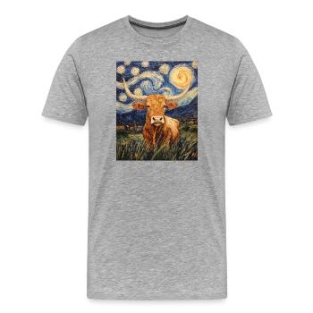 Longhorn Cow Cows Bull Van Gogh Starry Night - Men's Premium Organic T-Shirt - heather grey - Front - Damien (186cm)