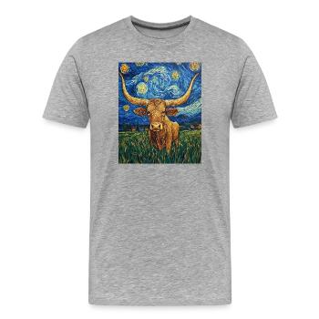 Longhorn Cow Cows Bull Van Gogh Starry Night - Men's Premium Organic T-Shirt - heather grey - Front - Damien (186cm)