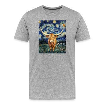 Longhorn Cow Cows Bull Van Gogh Starry Night - Men's Premium Organic T-Shirt - heather grey - Front - Damien (186cm)