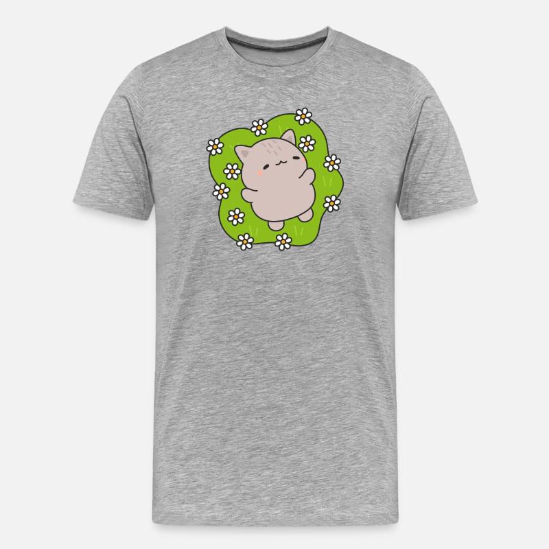 Chat mignon danse parmi des fleurs - T-shirt bio Premium Homme - gris chiné