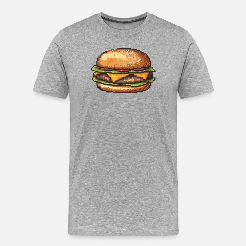 8Bit Hamburger Pixelkunst - Männer Premium Bio T-Shirt - Grau meliert