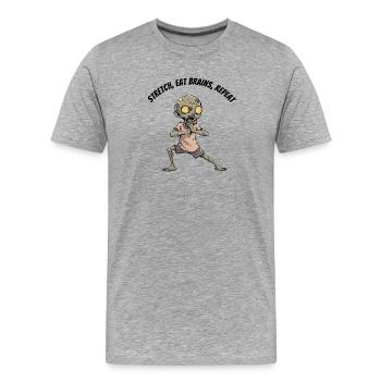 Zombie Stretch Eat Brains Repeat - Men's Premium Organic T-Shirt - heather grey - Front - Damien (186cm)