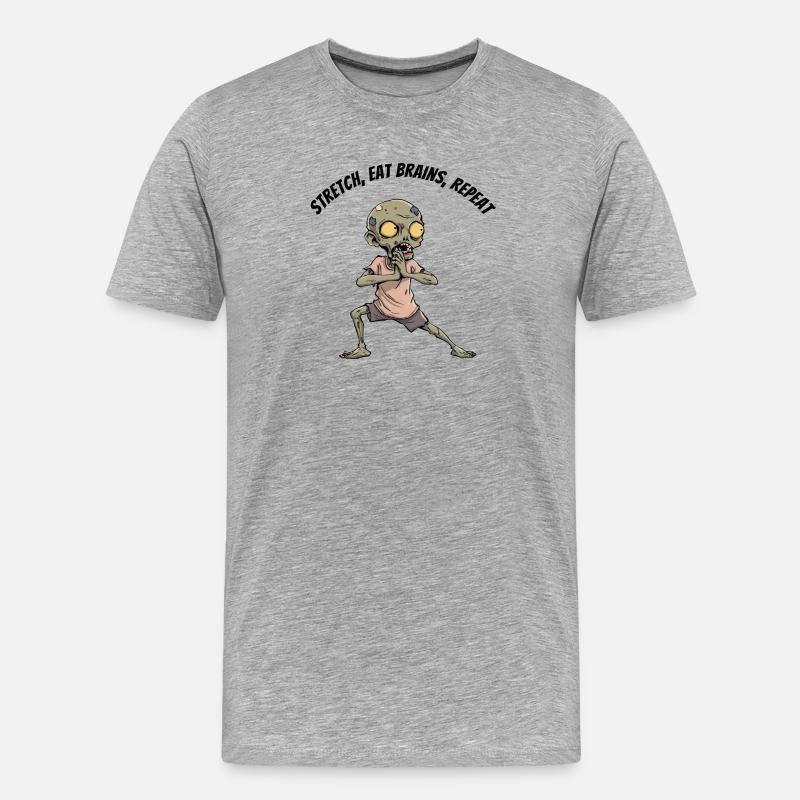 Zombie Stretch Eat Brains Repeat - Männer Premium Bio T-Shirt - Grau meliert