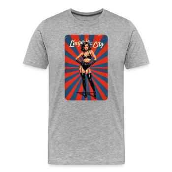 T-shirt, pin-up, lingerie et ville - T-shirt bio Premium Homme - gris chiné - Devant - Damien (186cm)