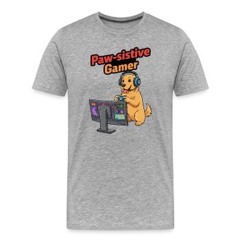 PawSitive Gamer Dog Game - Men's Premium Organic T-Shirt - heather grey - Front - Damien (186cm)