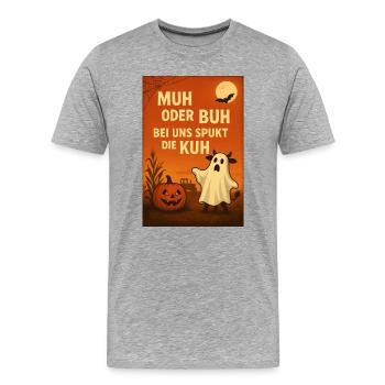 Spukkuh Halloween: MuH oder Buh - Männer Premium Bio T-Shirt - Grau meliert - Vorne - Damien (186cm)