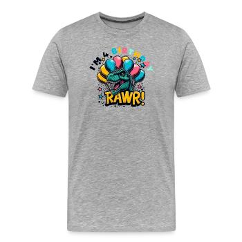 Anniversaire T rex Ballons Colorés Rawr - T-shirt bio Premium Homme - gris chiné - Devant - Damien (186cm)