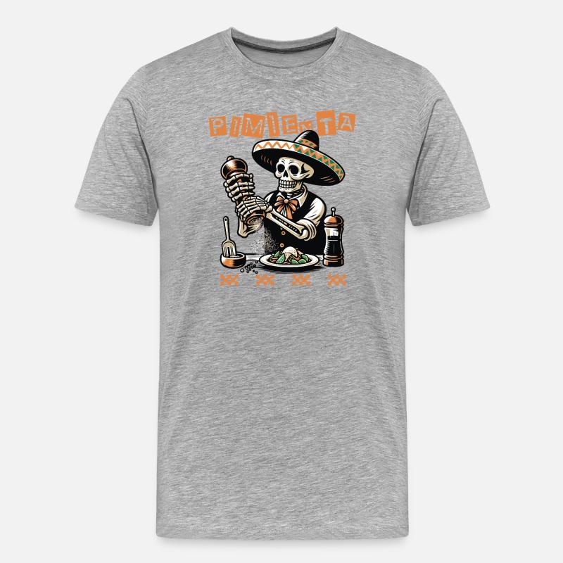 Mariachi Pfeffer Totenkopf - Männer Premium Bio T-Shirt - Grau meliert