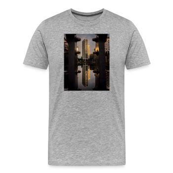 Gefangen zwischen den Schrauben - Männer Premium Bio T-Shirt - Grau meliert - Vorne - Damien (186cm)