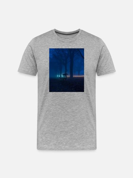 Lonely Bench in Foggy Park - Men's Premium Organic T-Shirt - heather grey