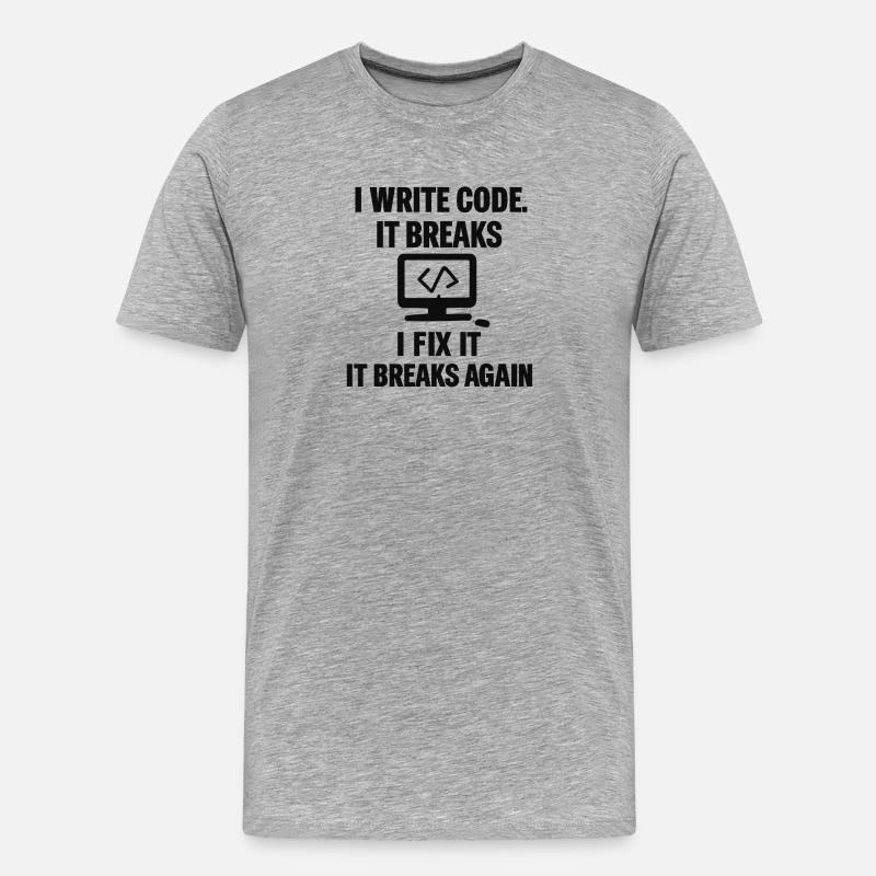 I Write Code – Funny Programmer T-Shirt - Men's Premium Organic T-Shirt - heather grey