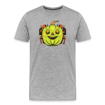 Grinning pumpkin with mushroom frame - Men's Premium Organic T-Shirt - heather grey - Front - Damien (186cm)
