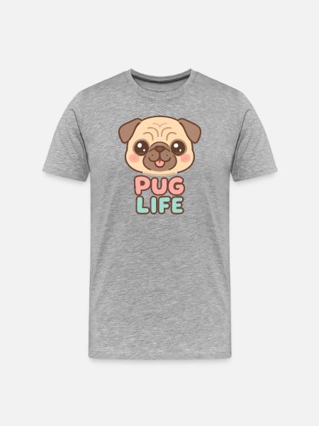 Kawaii Mops Hund - Mops Leben - Männer Premium Bio T-Shirt - Grau meliert