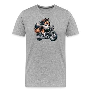 Collie Biker Auf Chopper Motorrad Mit Brille - Männer Premium Bio T-Shirt - Grau meliert - Vorne - Damien (186cm)