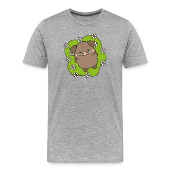 Cochon joyeux parmi les pâquerettes - T-shirt bio Premium Homme - gris chiné - Devant - Damien (186cm)