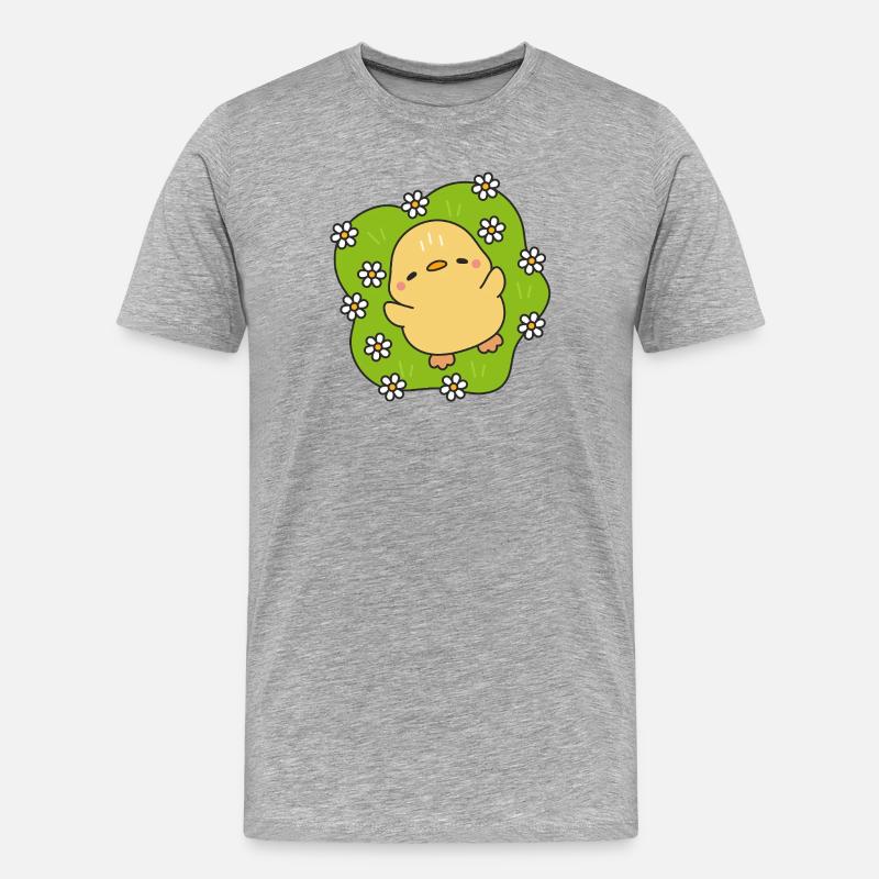 Friedliches Küken inmitten von Gänseblümchen - Männer Premium Bio T-Shirt - Grau meliert
