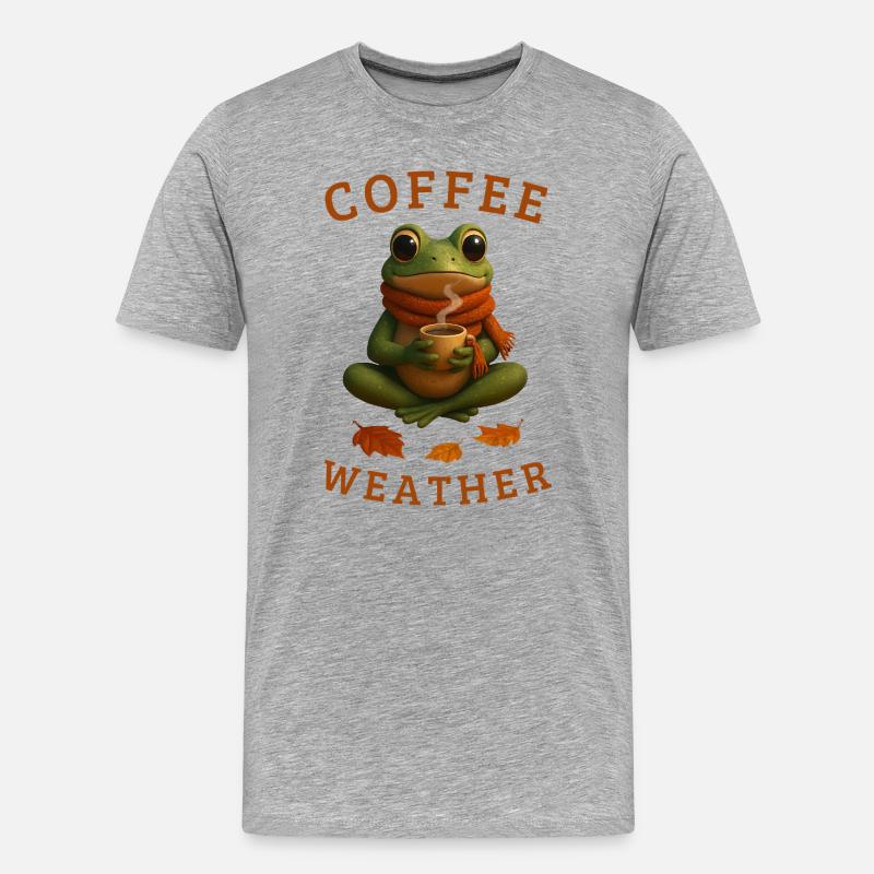 Herbstfrosch Frosch mit Kaffee Herbst Geschenkidee - Männer Premium Bio T-Shirt - Grau meliert