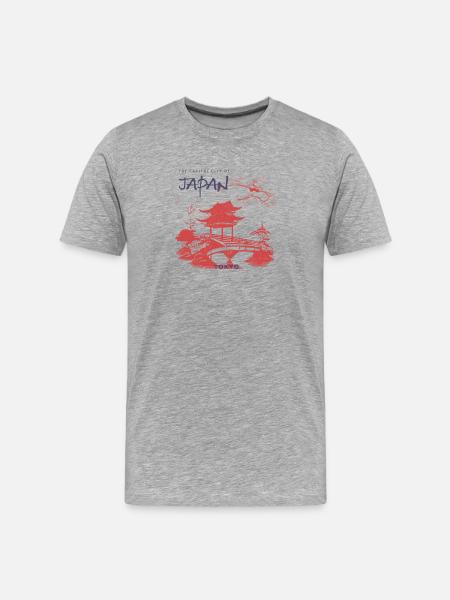 Tokyo Zen Garten Silhouette - Männer Premium Bio T-Shirt - Grau meliert