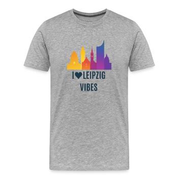 Leipzig Vibes Skyline Farbverlauf Stadt City  - Männer Premium Bio T-Shirt - Grau meliert - Vorne - Damien (186cm)