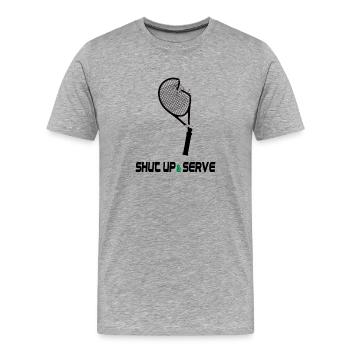 Shut Up & Serve – Lustiges Tennis Design - Männer Premium Bio T-Shirt - Grau meliert - Vorne - Damien (186cm)