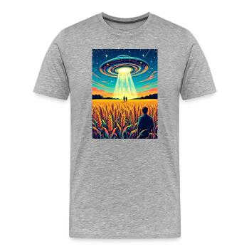 Crop Circles – Message in the field - Men's Premium Organic T-Shirt - heather grey - Front - Damien (186cm)
