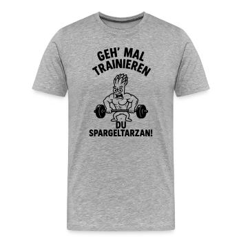 spargeltarzan trainieren - Männer Premium Bio T-Shirt - Grau meliert - Vorne - Damien (186cm)