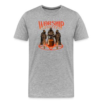 Worship Coffee Bold Caffeine Statement - Men's Premium Organic T-Shirt - heather grey - Front - Damien (186cm)